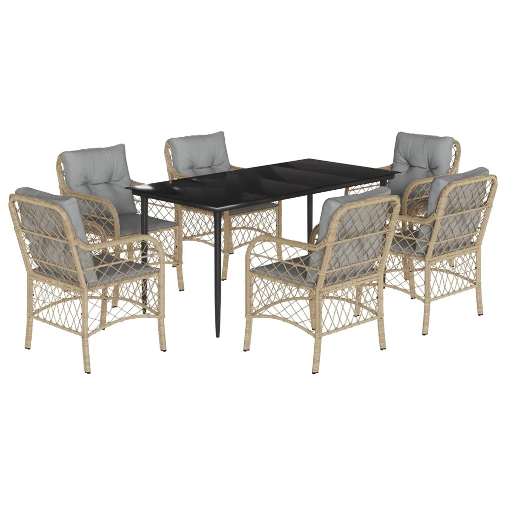Set Pranzo da Giardino 7 pz con Cuscini Beige Misto Polyrattan 3212156