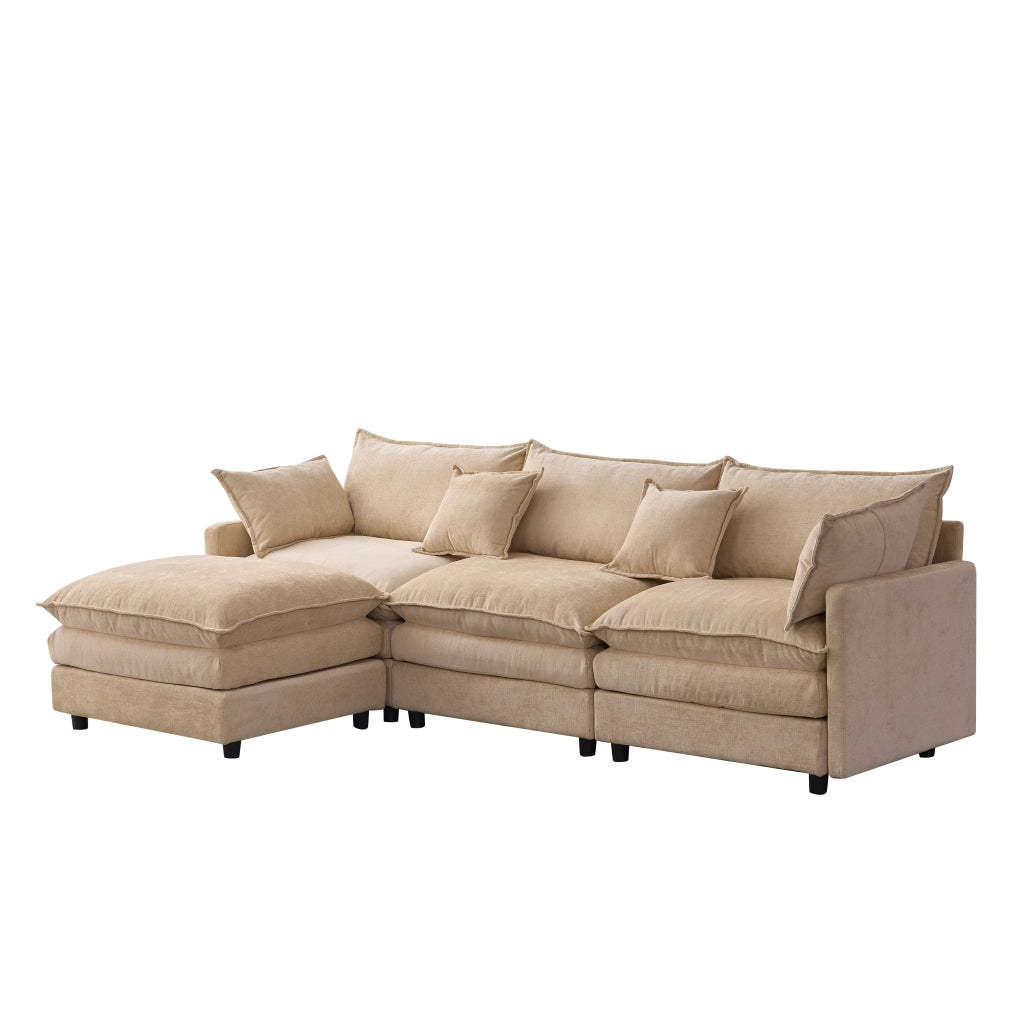 Divano angolare modulare 3 posti con chaise longue e pouf; in ciniglia premium; 267x154x85 cm; nero