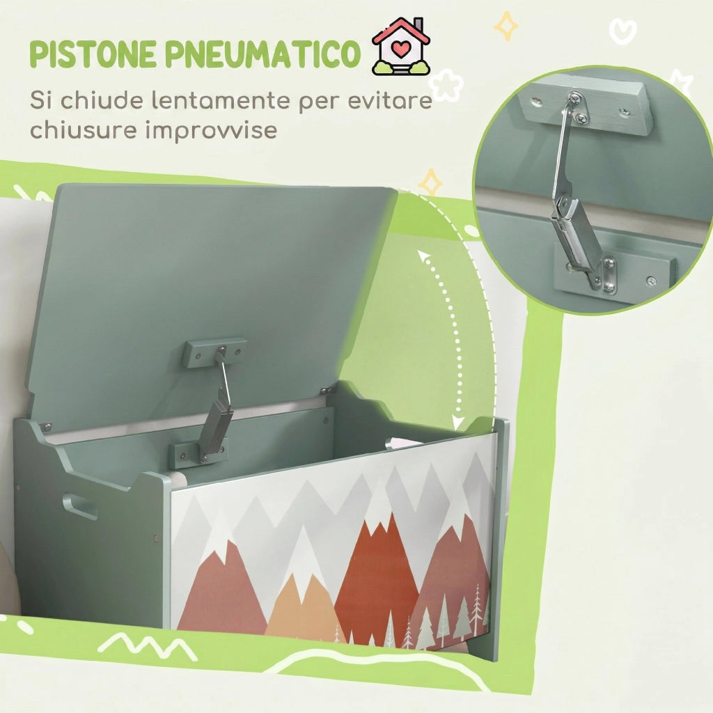 Cassa Portagiochi per Bambini ¨C zephmum ¨C Verde MDF 60x37x39