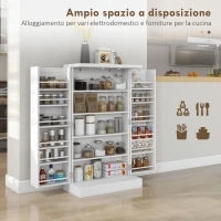 Armadio da Cucina con 5 Ripiani Centrali e 2 Ripiani Laterali a 6 Livelli, in MDF, 60x30x104 cm, Bianco