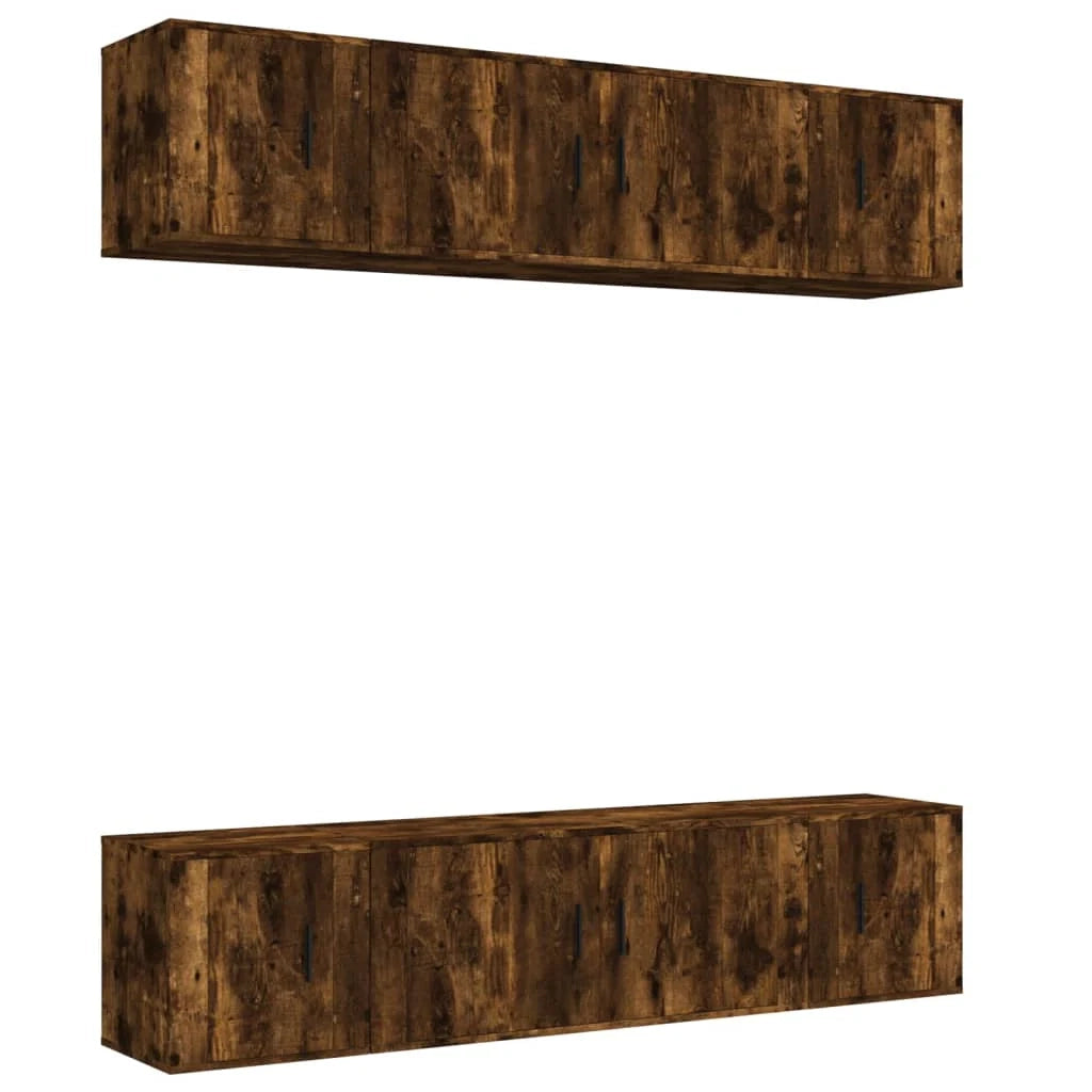 Set di mobili da 6 pezzi comprensivo di armadio credenza mobile TV soggiorno/camera da letto e salotto rifinito in rovere affumicato e legno marrone ingegnerizzato (02_0025108).