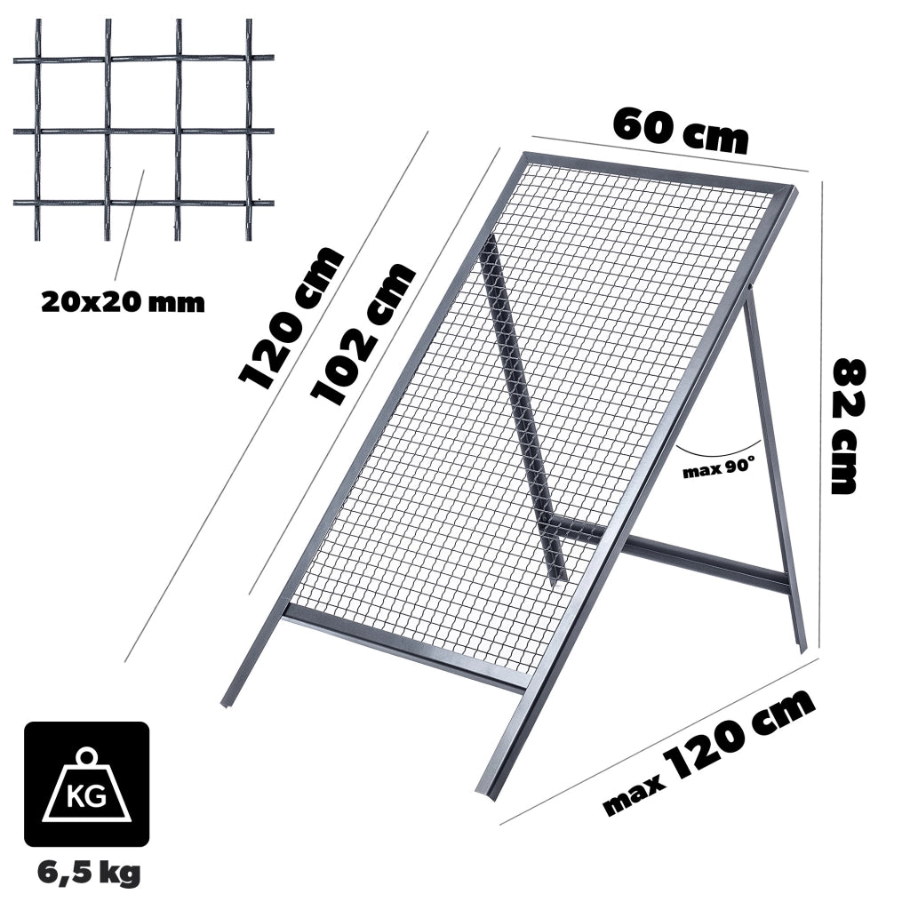 Setaccio da costruzione KADAX per sabbia, terra, muratura, 120x60 cm, ghiaia, maglia 20 mm