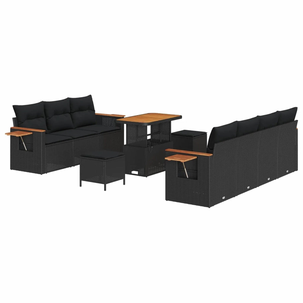 Set Divano da Giardino con cuscino 13 pcs Nero polyrattan