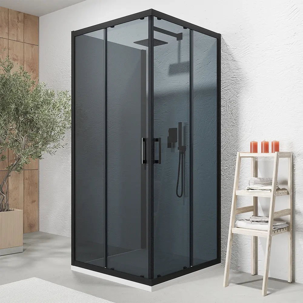 Box doccia nero opaco 3 lati 70x70x70 cm con doppio scorrevole h190 cm e vetro fumè 6 mm | Tremiti