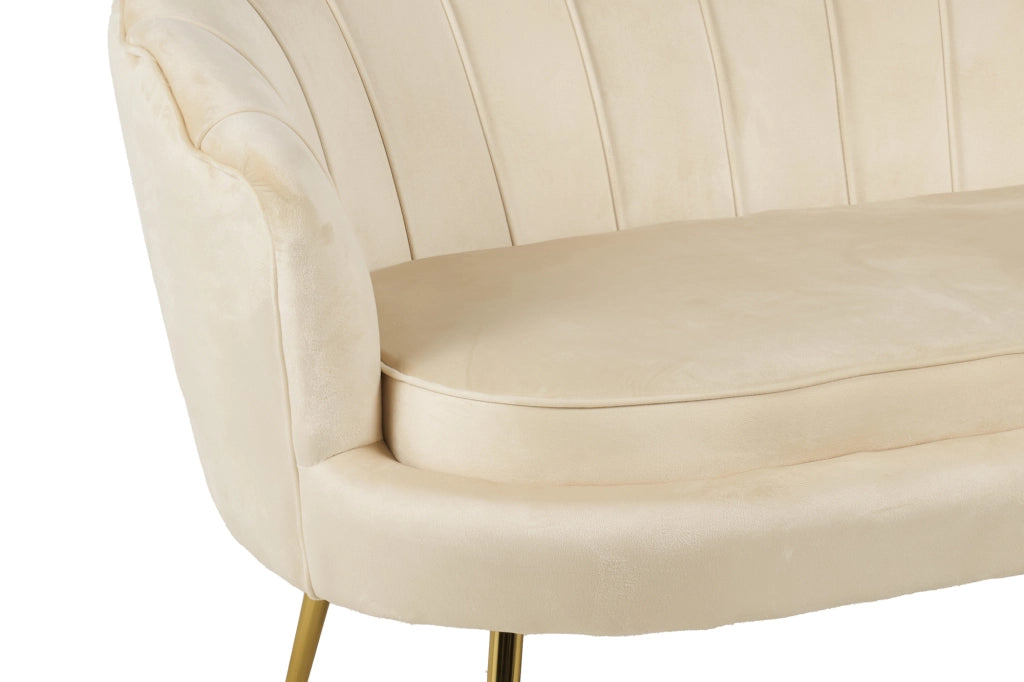 Divano Due 2 Posti In Velluto Forma Conchiglia Gambe In Metallo 133x63x75 Cm Camera Soggiorno Ufficio  Beige