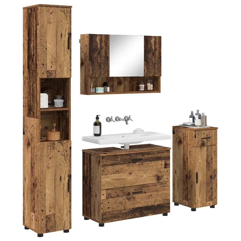 Set di mobili per il bagno con cassetto 4 pcs Legno vecchio