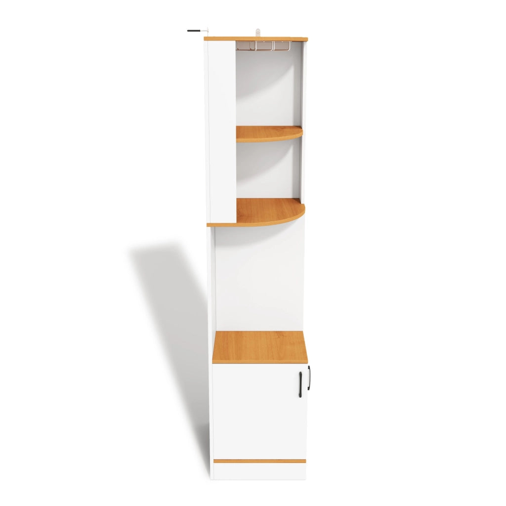 Mobile angolare per vini con portabicchieri; 4 vani e armadietto; per cucina e soggiorno; bianco; 40 × 40 × 182 cm