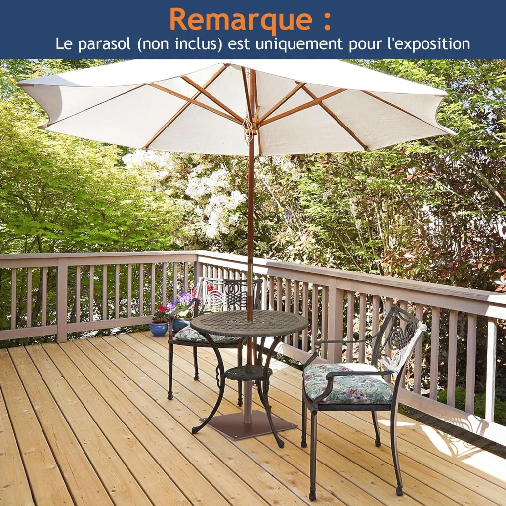 Base per Ombrellone Quadrata 50 cm, 16 kg con 4 Piedini Regolabili, Adattatori da 4cm/5cm, Supporto Ombrellone Installazione Veloce, per Patio Piscina (Marrone)