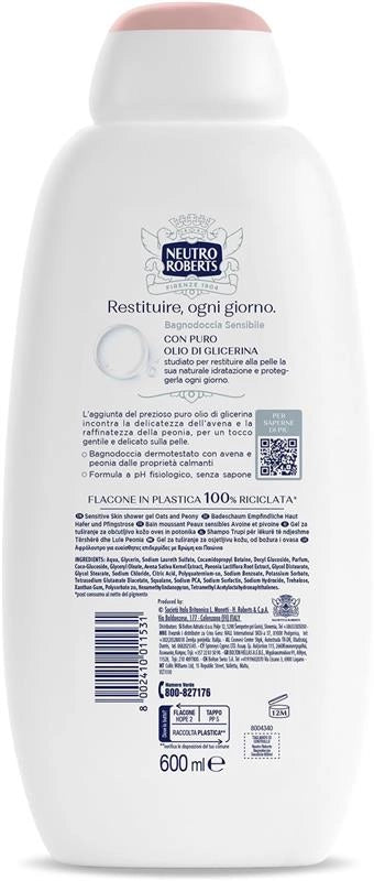 NEUTRO ROBERTS BAGNOSCHIUMA CORPO SENSIBILE CON AVENA E PEONIA PELLE DISTESA E RILASSATA  600 ML