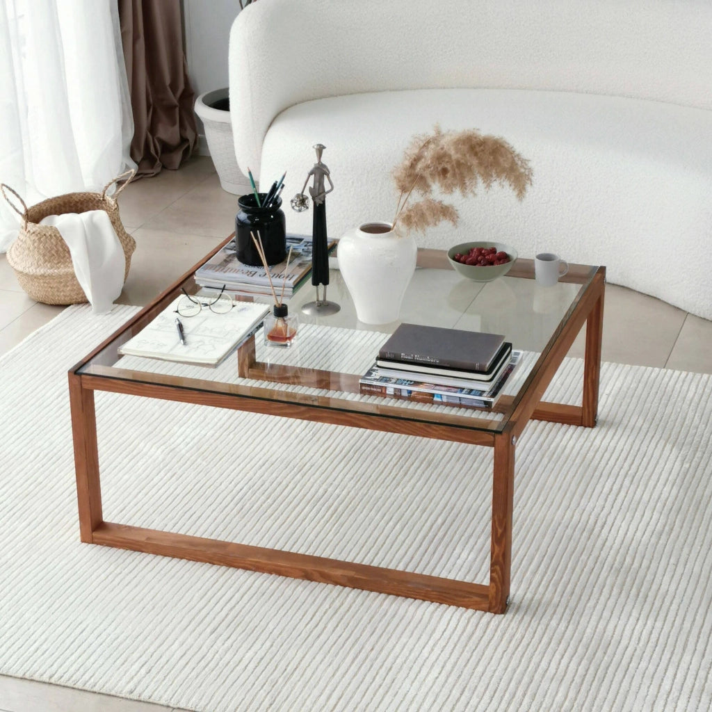 Aldino, Tavolino da Salotto Portariviste, 90x90x40h cm Marrone Noce