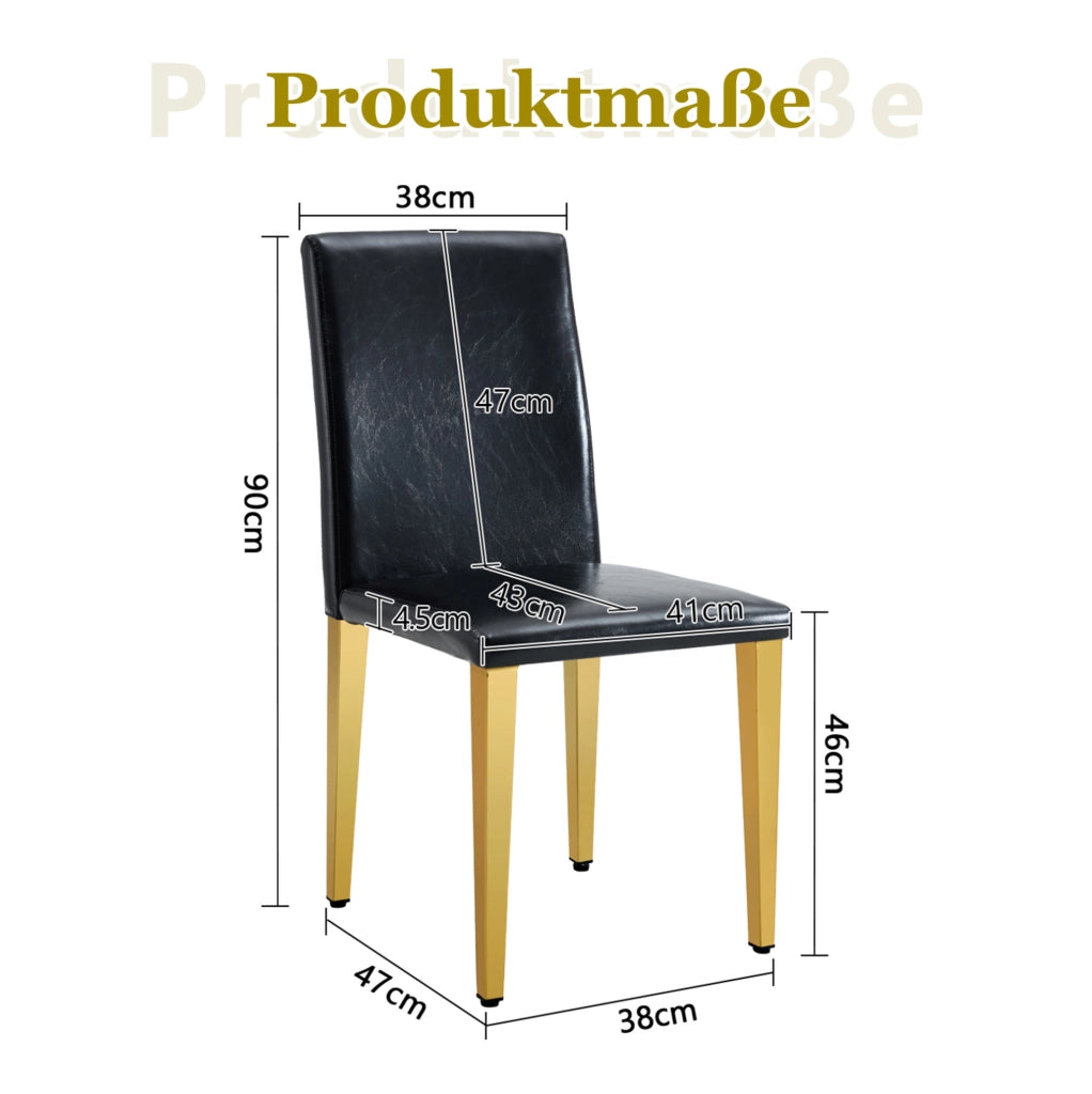 Set di 4 sedie da pranzo nere e oro in PU e metallo