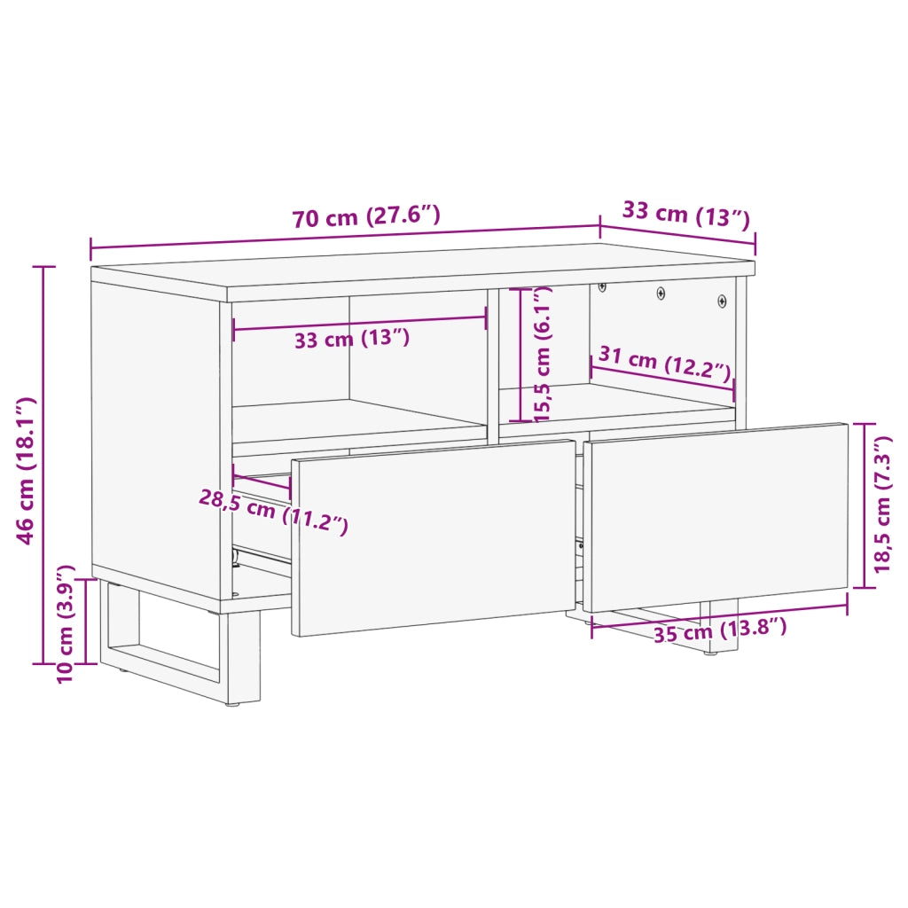 Cabinet per TV 70x33.5x46 cm in legno massello di mango