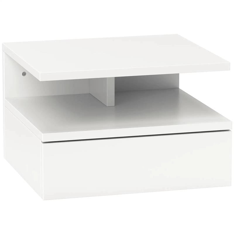 COMODINO SOSPESO PER CAMERA DA LETTO CON CASSETTO E MENSOLA IN LEGNO 35X32X22.5 CM BIANCO