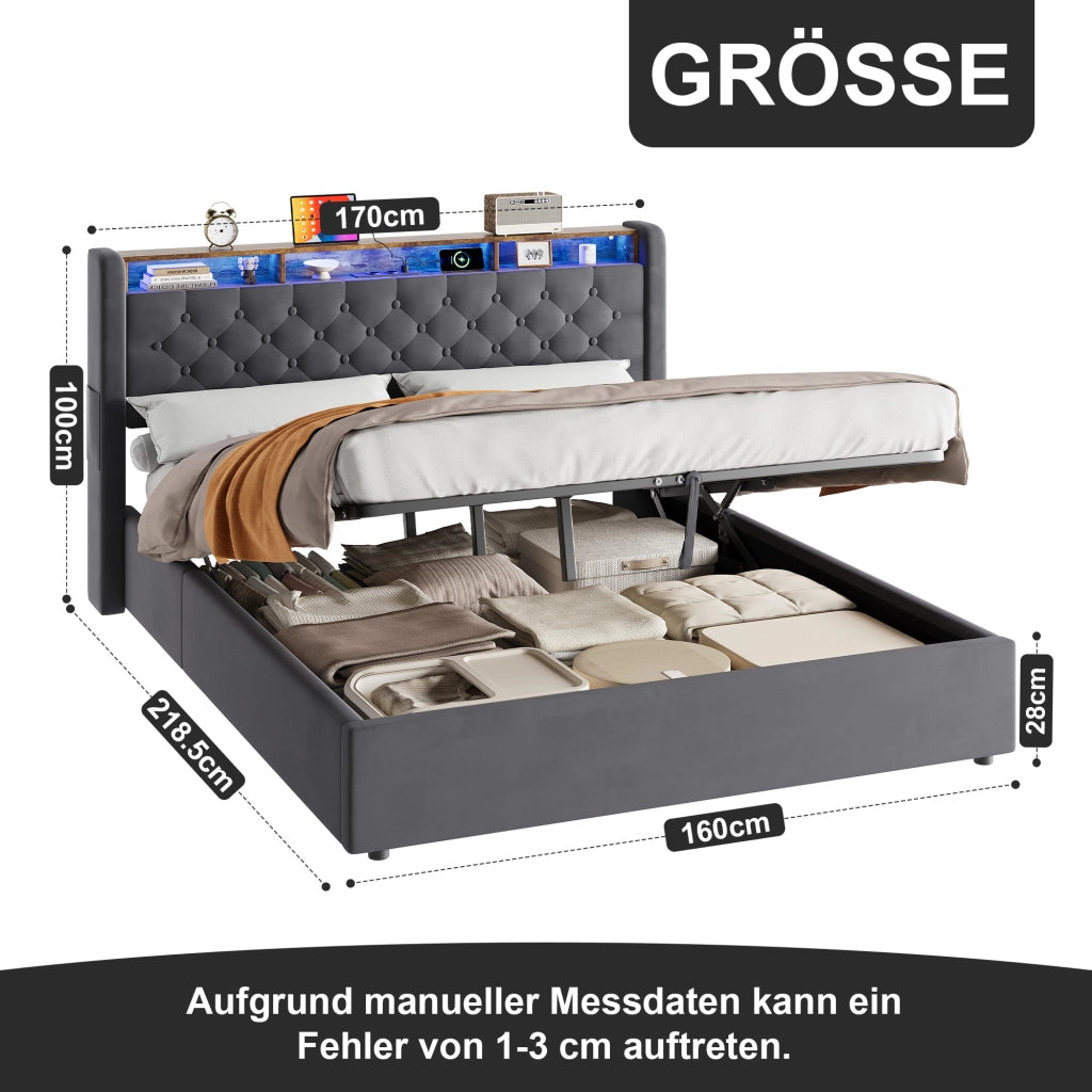 Letto contenitore 160x200 cm, colore grigio