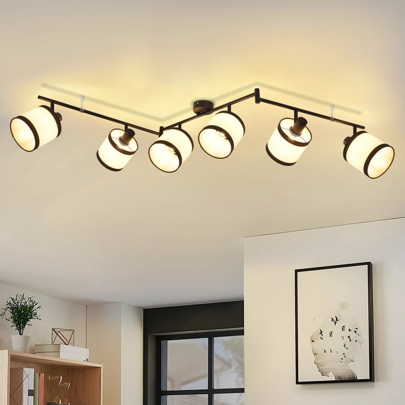 ZMH Faretto da soffitto neri 6 luci E14 tessuto retrò girevoli 350° per soggiorno camera letto senza lampadina