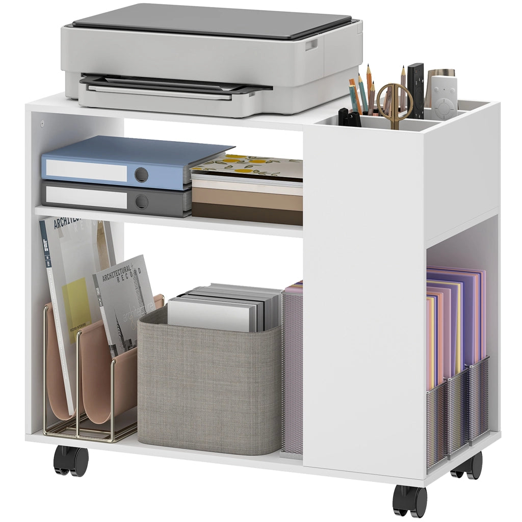 Scrivania per stampante con cassetto e ripiani, per ufficio ¨C Minimal ¨C 70x34x60 cm Bianco