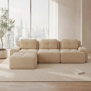 Divano modulare in velluto a coste beige; design boneless con seduta profonda e senza montaggio