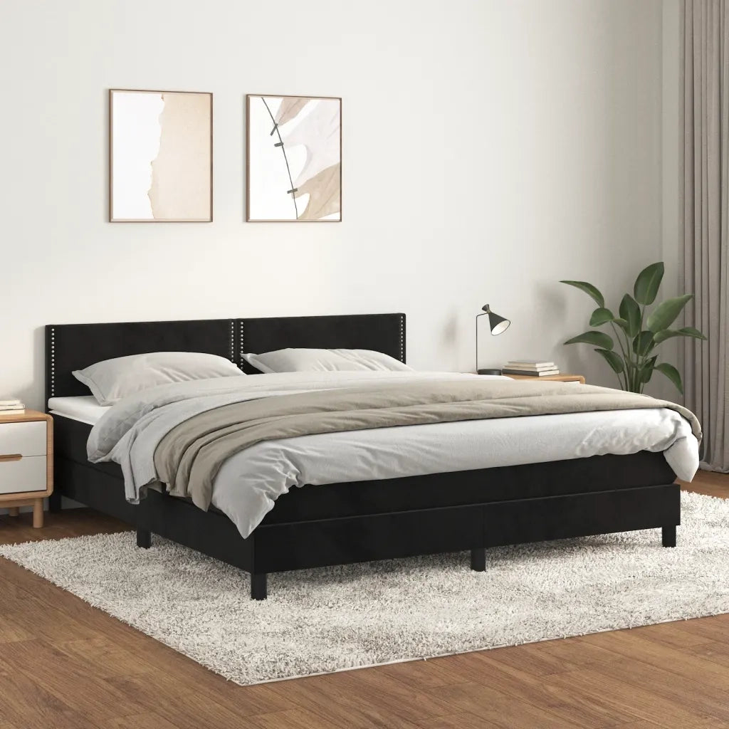 Giroletto a Molle con Materasso Nero 180x200 cm in Velluto 3141259