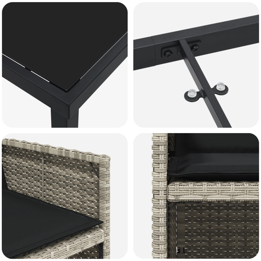 Set da Pranzo per Giardino da 5 Pezzi con Cuscini Grigio Chiaro Rattan Sintetico