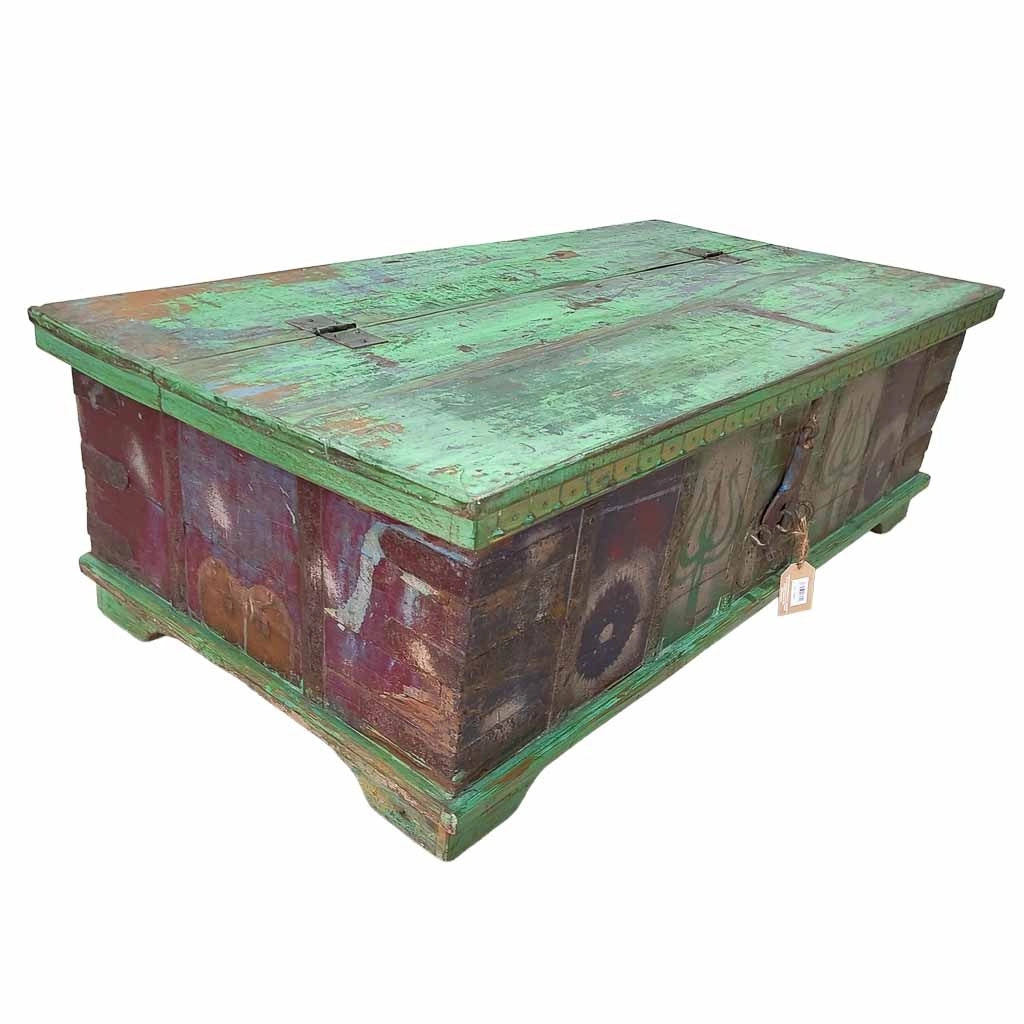 Tavolo cotenitore in legno con finitura marrone artigianale, 127x65x40h cm
