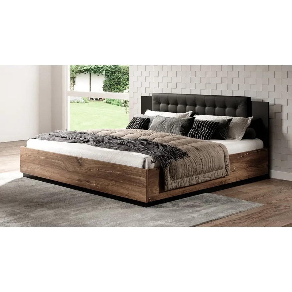 Letto adulto 180x200 – Rovere scuro e nero – Collezione FOX – Rete inclusa