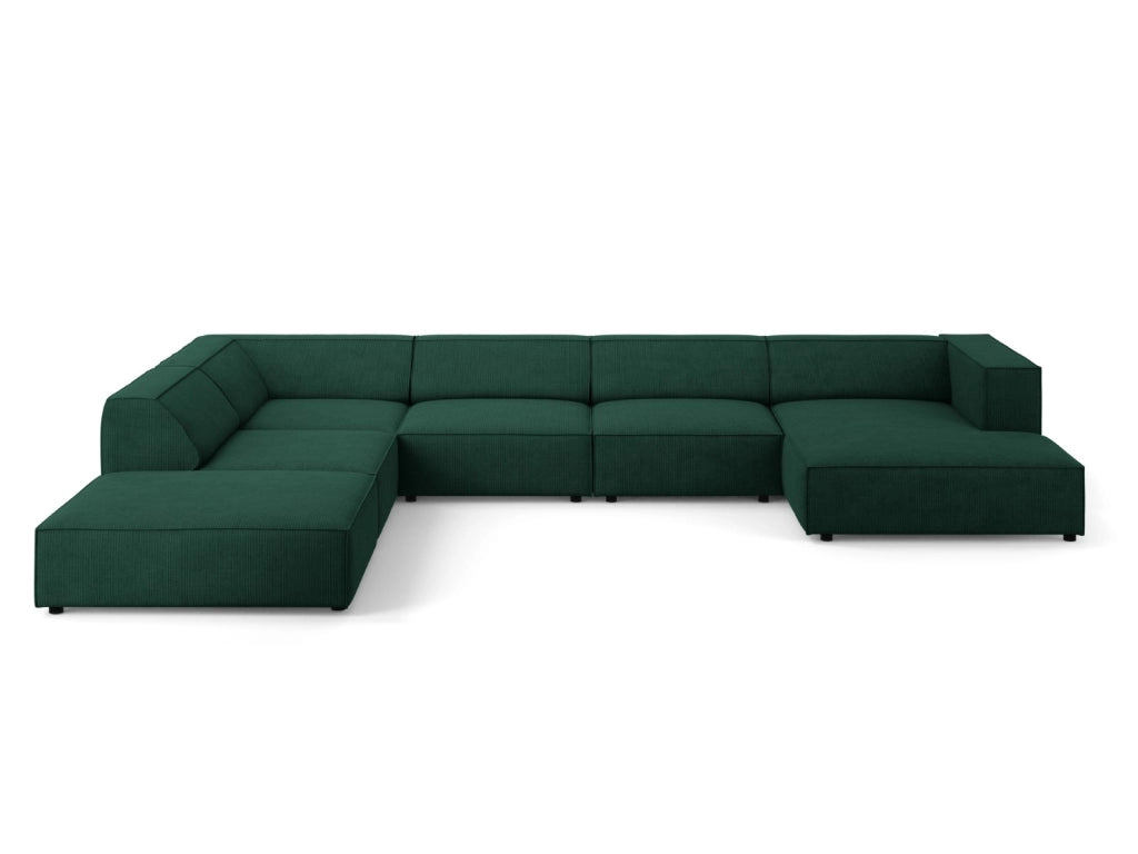 Cosmopolitan Design - Divano panoramico sinistro "Arendal" 7 posti in ciniglia con effetto a coste verde bottiglia 