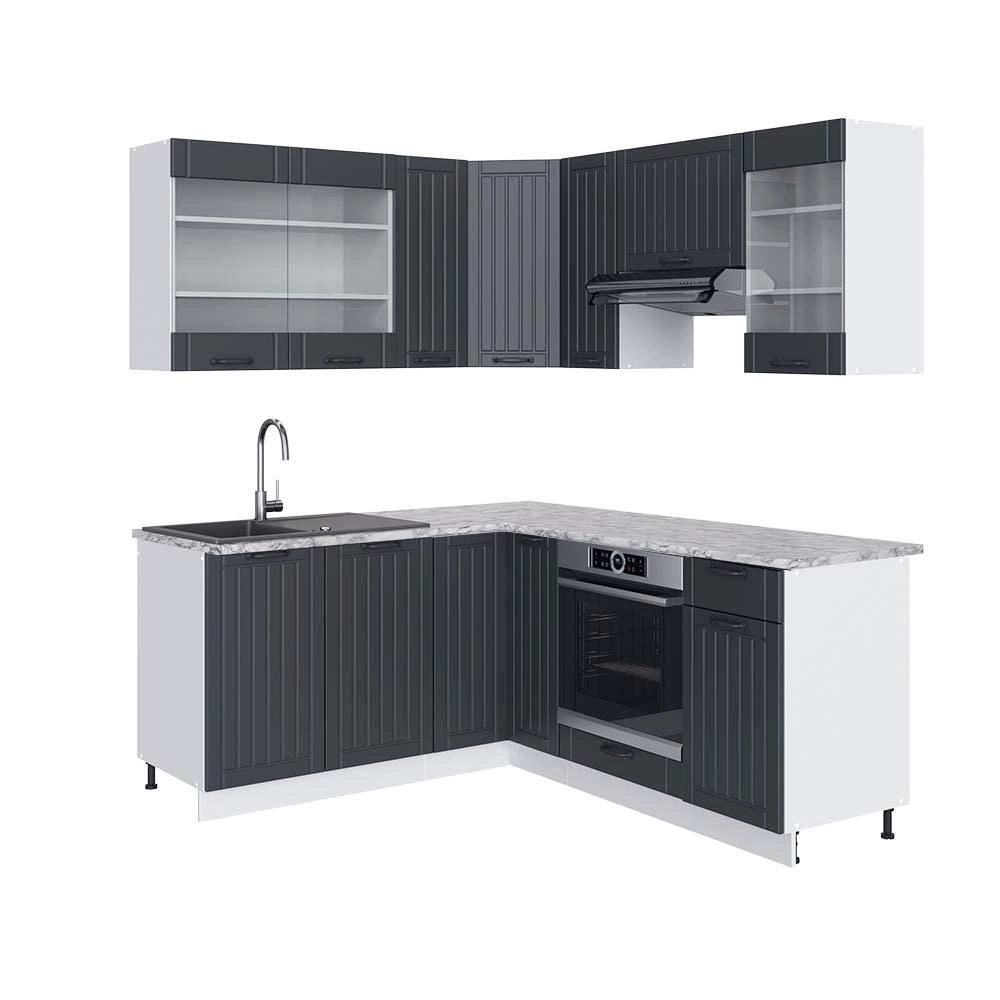 Cucina angolare completa Fame-Line Antracite rustico/Bianco 190 x 60 cm, PL Marmo Vicco