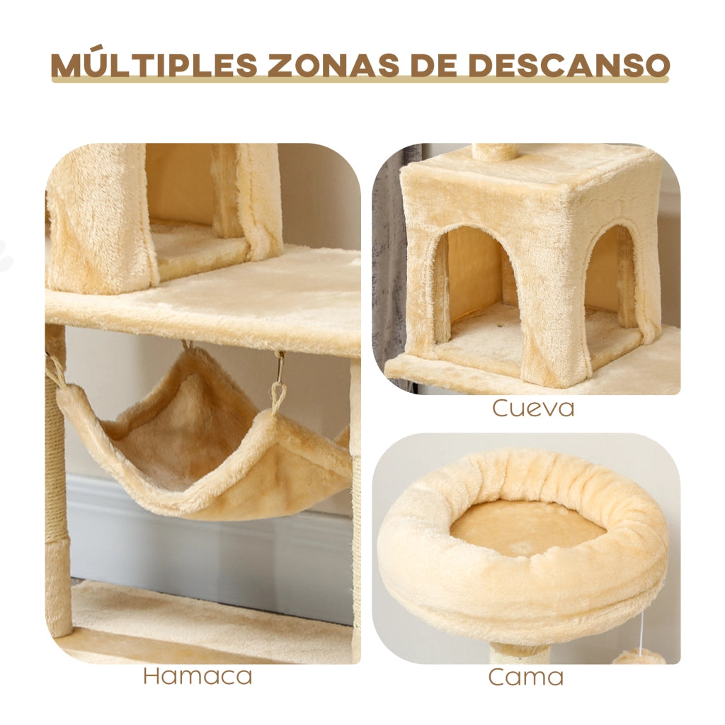 Albero tiragraffi per gatti grande con piattaforme ¨C zephmum ¨C beige 70x40x152 cm