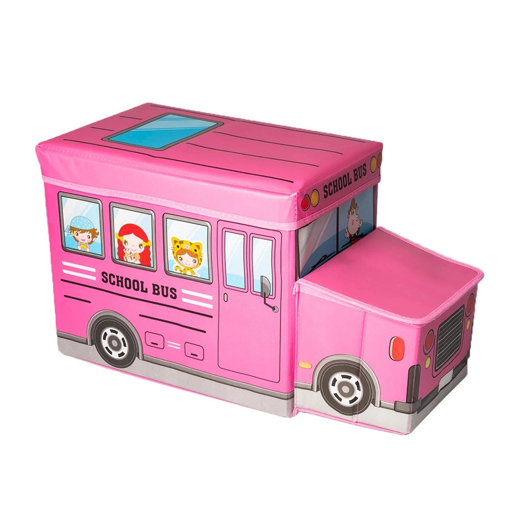 Trade Shop - Scatola Portaoggetti Salvaspazio Ripiegabile A Forma Di Scuolabus Per Giocattoli Bambini -