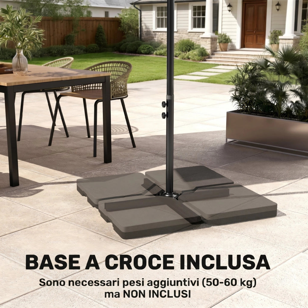 Ombrellone da Giardino Decentrato con Base a Croce e Apertura a Manovella, 294x193cm, Beige