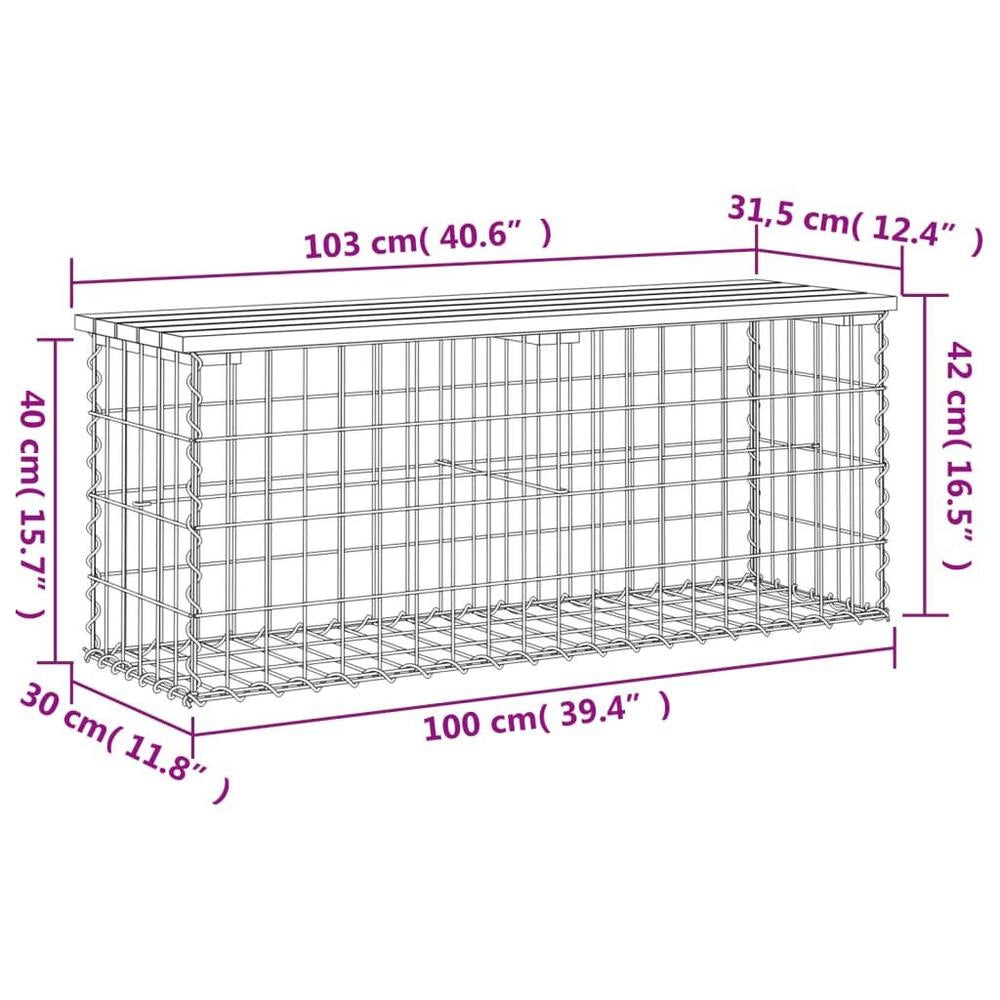 Garden Bench Made Of Gabions, 103x31.5x42 Cm, Solid Pine Wood