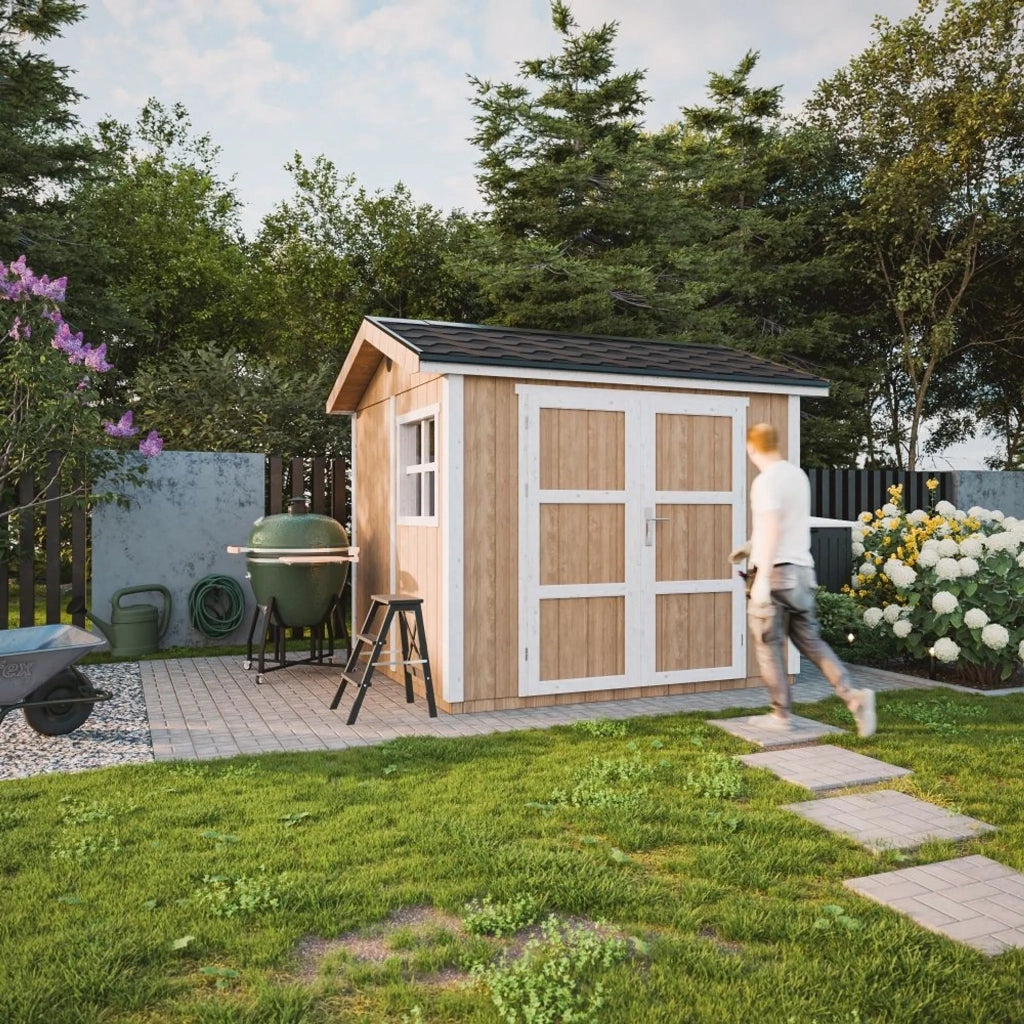 Casetta da giardino di qualita premium 5,9 m² - H252x250x294 cm - Con pavimento e Tegole Bituminose - Timbela M913A