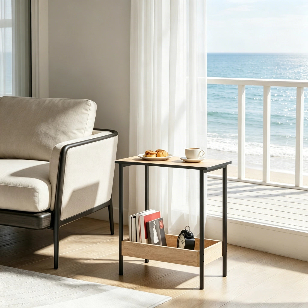 Tavolino da caffè con 2 ripiani - per soggiorno - in legno e metallo - 50×55×25 cm - nero
