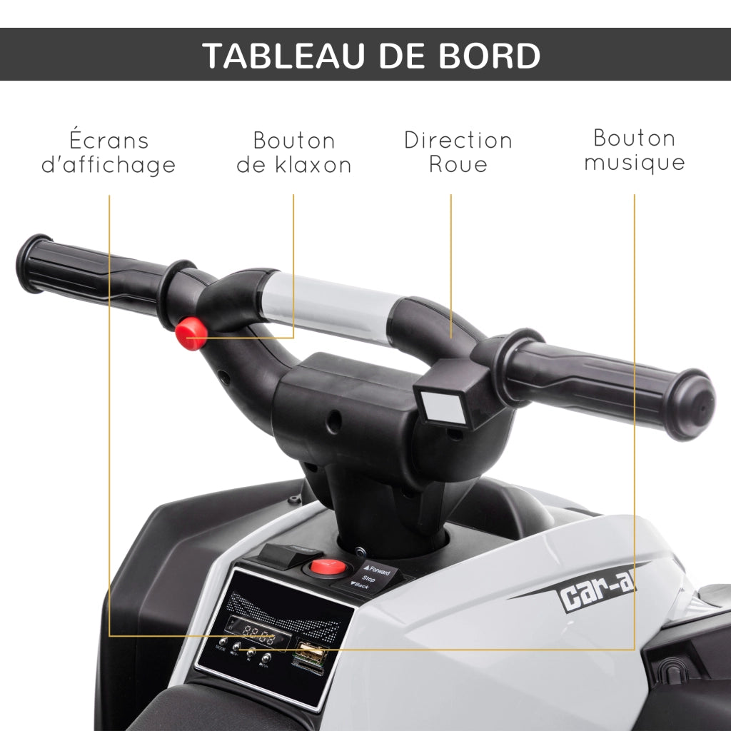 Quad Buggy Elettrico Bambini 12V ¨C Zephmum ¨C Nero Bianco