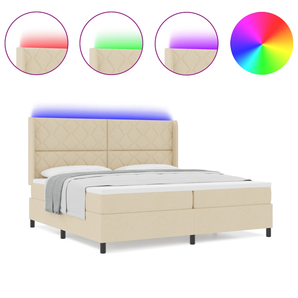Letto con Materasso & LED crema 200x200 cm in Tessuto