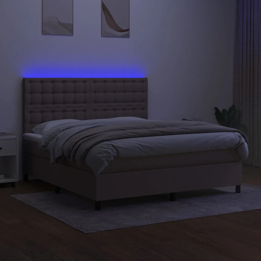 Letto a Molle con Materasso e LED Tortora 180x200 cm in Tessuto