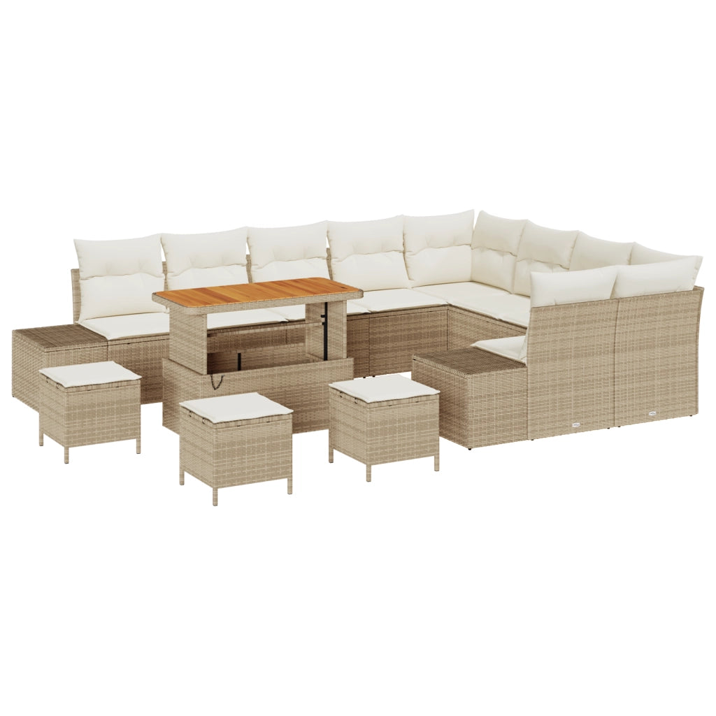 Set da Giardino vitaXL 13 Pezzi con Cuscini Beige Polyrattan Acacia