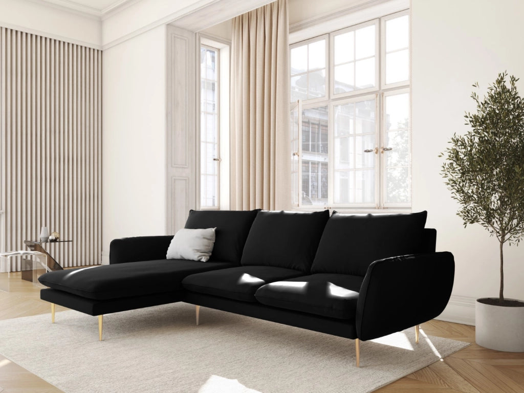 Cosmopolitan Design - Divano angolare sinistro "Vienna" 5 posti in velluto nero 