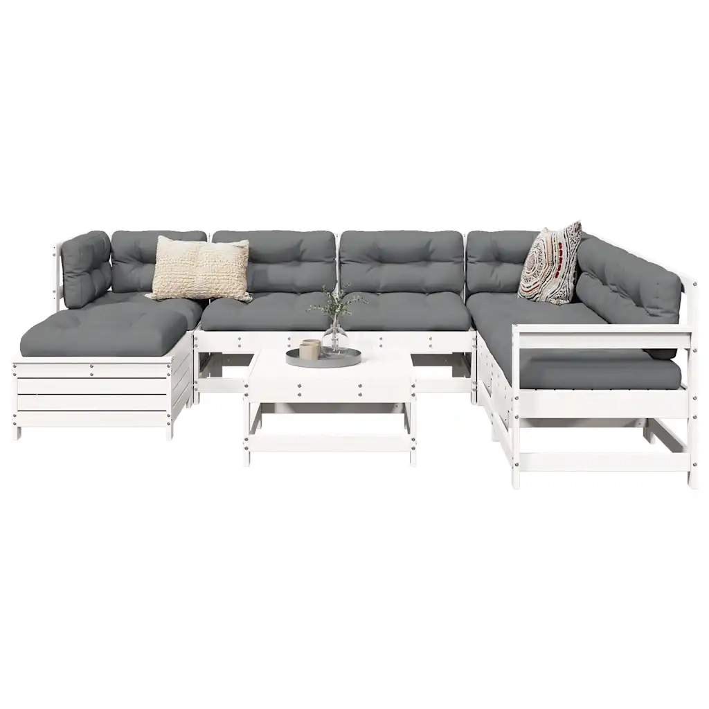 Set Divani da Giardino 8 pz in Legno Massello di Pino Biancocod mxl 116742