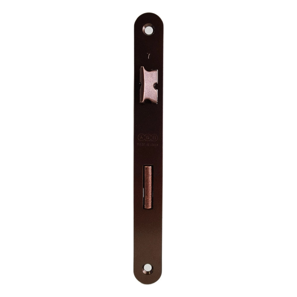 Serratura bronzata ad incasso per porta legno ad infilare patent bordo tondo, diametro 40mm