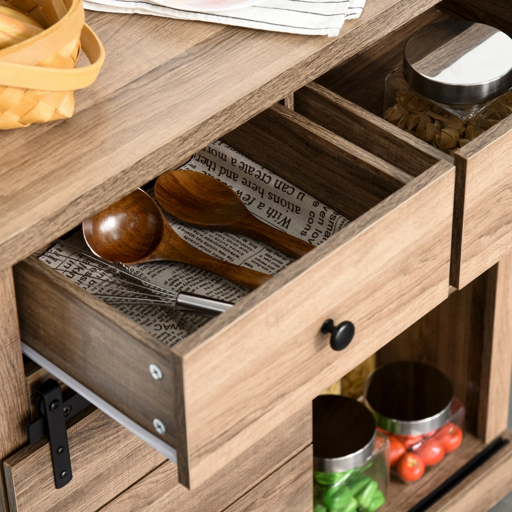 EasyComfort Mobile da Cucina Rustico con 2 Cassetti, Ripiani Aperti e Portabottiglie, Credenza Buffet in Legno e Metallo, 80x39x86 cm, Color legno