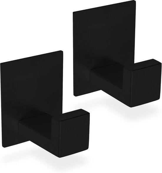 Set di Asciugamani da Parete in Acciaio Inossidabile Nero, Hanger da Asciugamani Autoadesivi, Set da 2 Pezzi