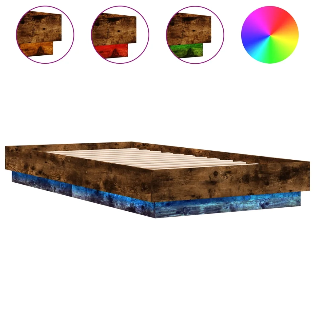 Giroletto con LED-Struttura Letto Rovere Fumo 90x190 cm