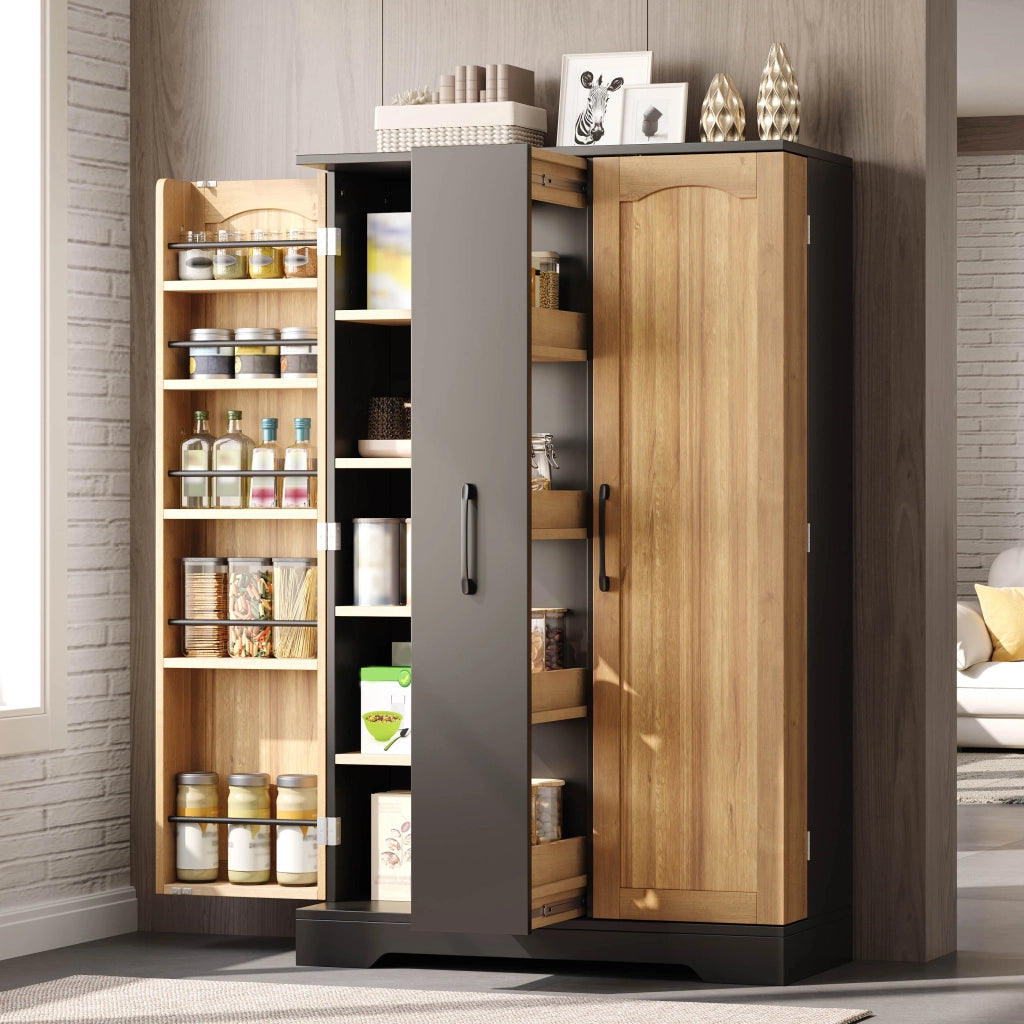 Credenza con 2 ante e 4 ripiani regolabili, porta spezie verticale, per cucina e soggiorno, 150 × 78 × 40 cm