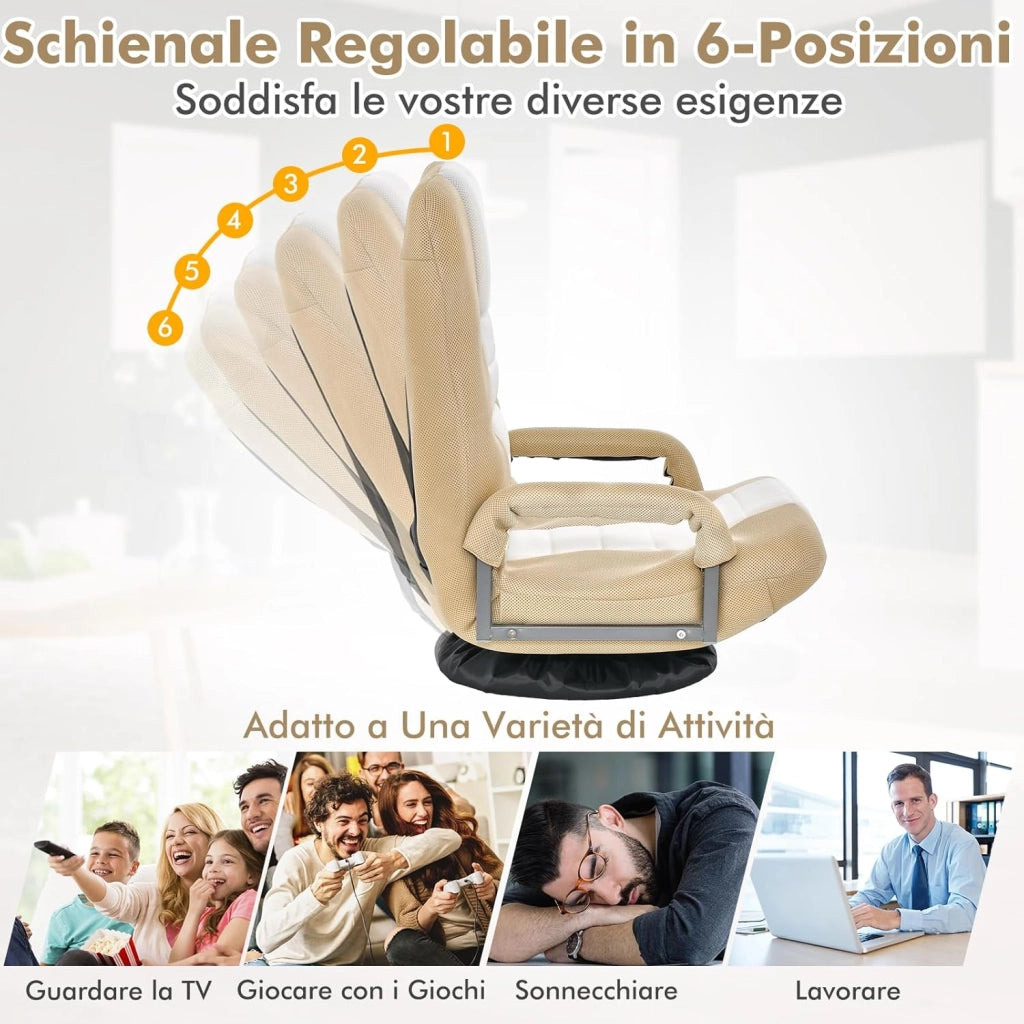 Sedia da Pavimento Pieghevole, Poltrona Sedia da Yoga per Meditazione, Portatile Inclinabile Girevole, da Salotto Camera da Letto (Marrone chiaro)