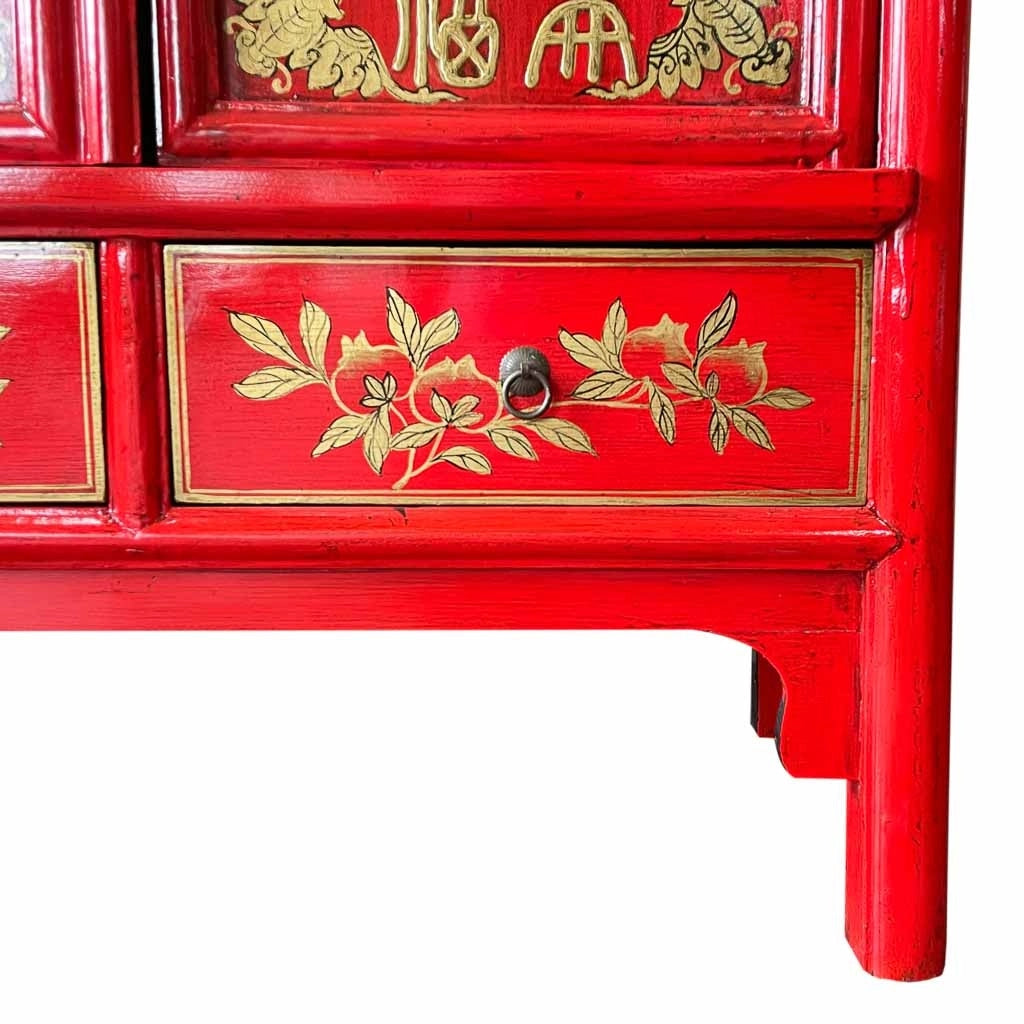 Armadio in legno dipinto a mano, 2 porte e 2 cassetti, rosso 100x57x183