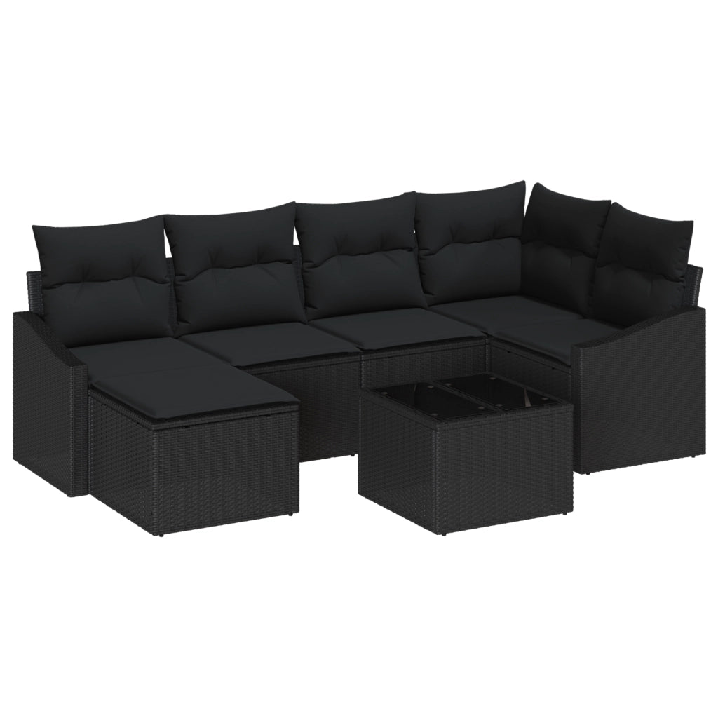 Set di divano da giardino a 7 pezzi con cuscini Beige Rattan Poliestere