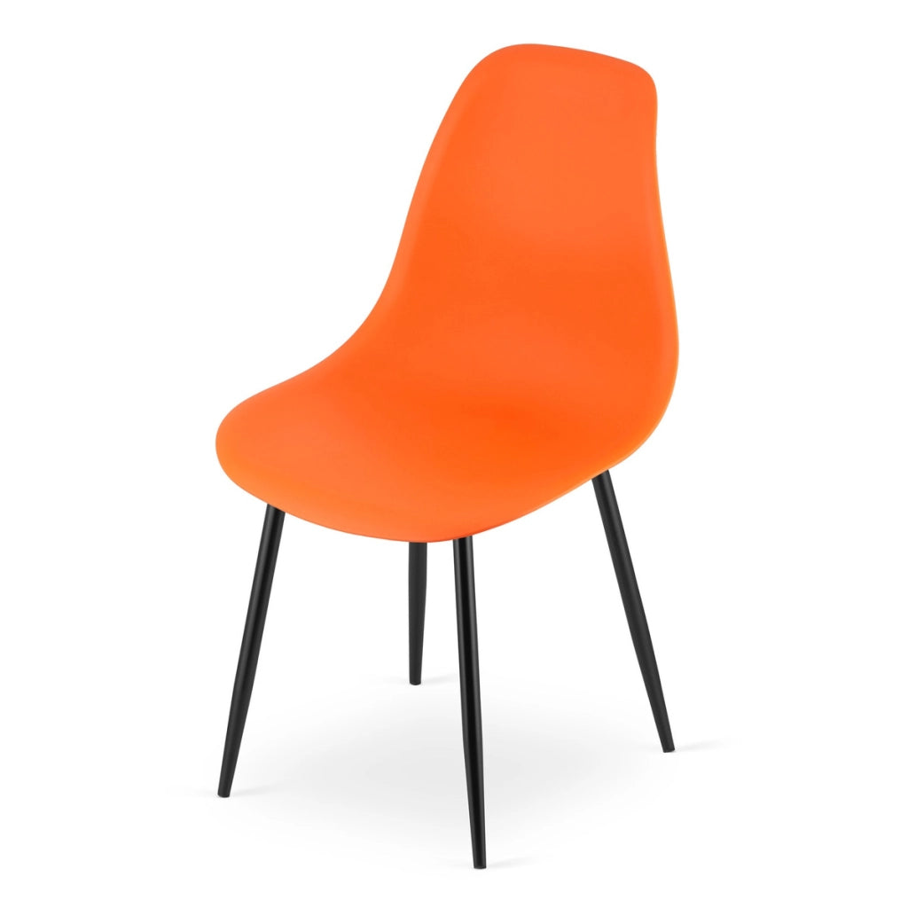 Sedia di design WAT arancione con gambe in metallo nero
