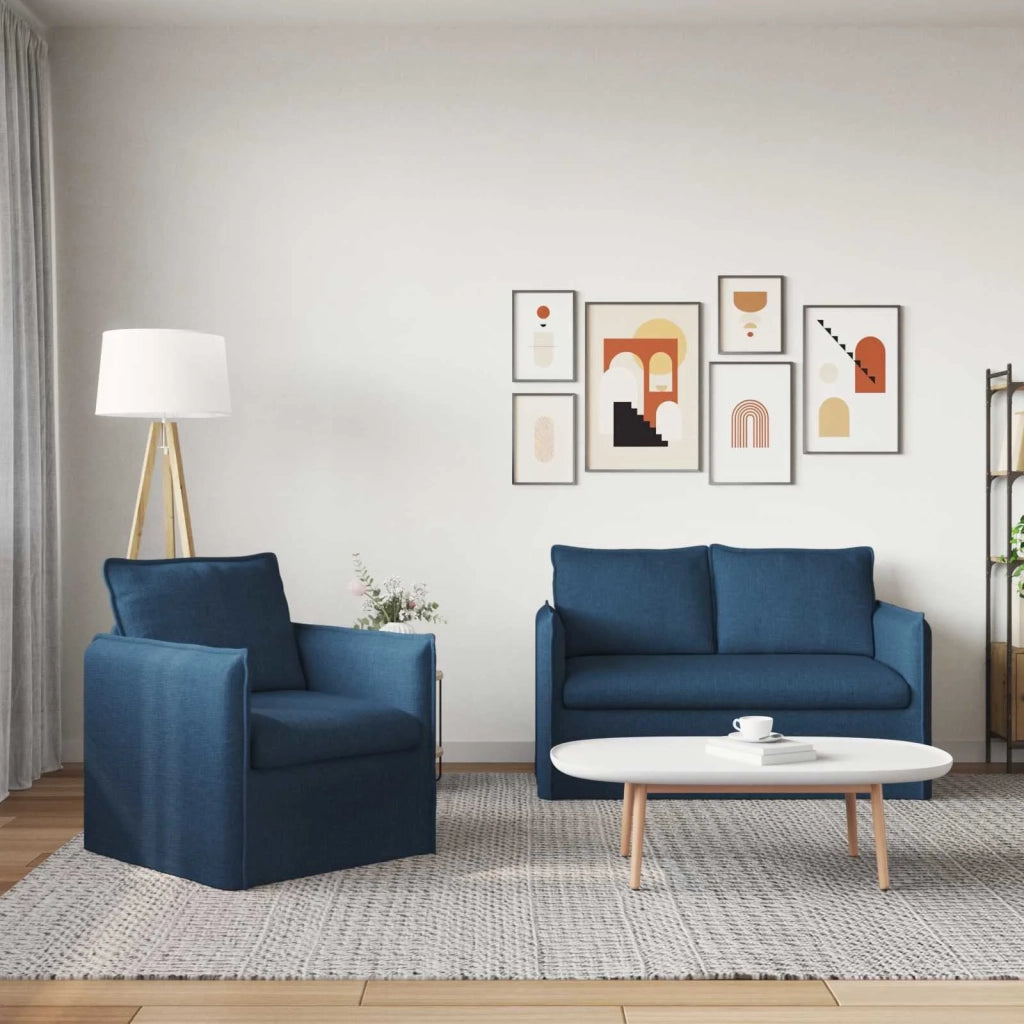 Divano 2 pcs Blu 196 x 82 x 85 cm Tessuto