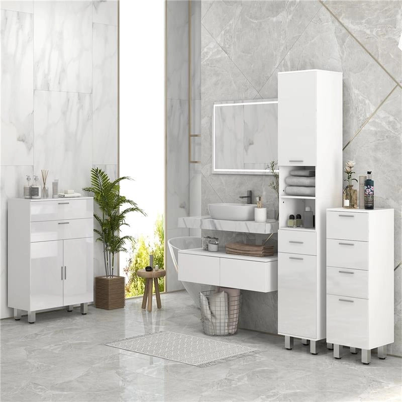 MOBILE BAGNO CON 2 CASSETTI E ARMADIETTO CON RIPIANO REGOLABILE, IN LEGNO, 60X30X93 CM, BIANCO
